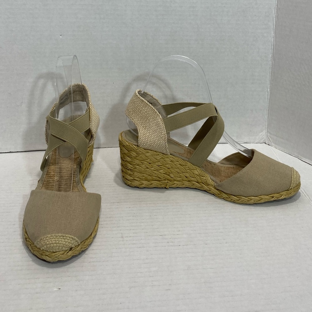 Ralph Lauren Cassandra Linen Espadrille Wedges Sz 7.5 | Neutral Slip-On Heels